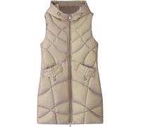 Women's Sleeveless with Hood Warm with Pockets Quilted Vest Solid Color Long Temperament Hooded Down Cotton Horse Jacket (Khaki,L)