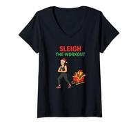 Womens Sleigh The Workout Merry Christmas Happy New Year Funny Gym V-Neck T-Shirt