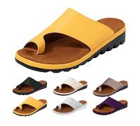 Women's Slide Sandals Clip Toe Correction Orthopedic Sandal Open Toe Breathable Casual Beach Travel Shoes Comfy Wedge Wide Fit Sliders (Yellow, 3.5)