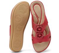 Women's Slide Sandals Comfortable Flat Summer Shoes with Stylish Floral | Slip On Dressy Everyday Slides with Breathable Cushioned Insole & Lightweight Non Slip Sole for House Errands Casual Outings