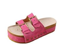 Women's Slide Slippers Casual Comfortable Thick Sole Open Toe Slip On Sandals For Summer Daily Wear With Buckle Design Simple Slide, Happy Summer Feet