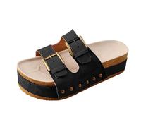 Women's Slide Slippers Casual Comfortable Thick Sole Open Toe Slip On Sandals For Summer Daily Wear With Buckle Design Simple Slide, Happy Summer Feet