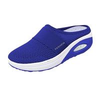 Women's Sliders 2025 Summer Slippers Slip-On with Arch Air Support Knitted Hiking Shoes Orthopaedic Comfort Casual Slippers Flip Flops with Thick Sole for Bathroom Pool Beach (01 Blue, 7)