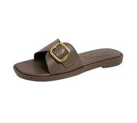 Womens Sliders Size 5 Uk Flat Sandal Square Toe Slipper With Buckle Open Toe Sandal Singback Sandals Lightweight Yoga Mat Sandals Pure Color Comfortable Walking Shoes Summer Beach Shoe