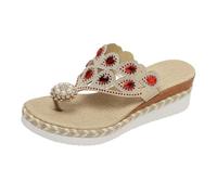 Womens Sliders Size 6 Slope Heel Flops Women's Summer Ethnic Style Height Increasing Casual Sandals Womens Black Wedge Sandals (Red, 7)