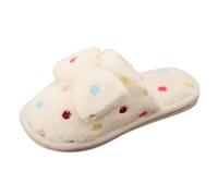 Womens Slides Womens Slippers Size 9 UK Wide Fit Women's Spring Autumn and Winter Colorful Bow Anti Slip Silent Warm Closed Toe Cotton Slippers Wedge Slippers for Women Ankle Slippers for (Beige, 7)