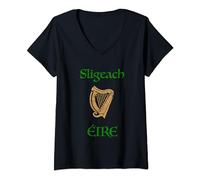 Womens Sligeach County Sligo Ireland as Gaeilge Gaelic Celtic Harp V-Neck T-Shirt