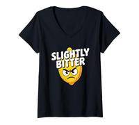 Women's Slightly Bitter Lemon Angry Grumpy Kawaii Fruit Food Pun V-Neck T-Shirt