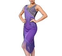 Women's Slim Fit Latin Dance Dress Sequin Asymmetrical Fringe Tassel Salsa Tango Ballroom Costume