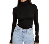 Women's Slim Fit Tops Casual Solid Color Turtle Neck Long Sleeve Tight T-Shirt Basic Blouse Tee Tops Turtleneck Undershirts Ladies Y2k Tops Thermals Top Soft Comfortable Pullover Black