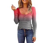 Women's Slim Tops Shirt Long Sleeve Hole Striped Scoop Neck Top Buttoned T-Shirt Top Sexy Soft Casual Blouse Pullover Sexy, pink, S