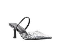 Women's Slingback Court Shoes Ladies Clear Stiletto Heel Black Perspex Diamante Jewel Point Toe Party Sandals Size 3