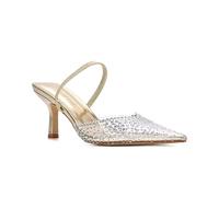 Women's Slingback Court Shoes Ladies Clear Stiletto Heel Gold Perspex Diamante Jewel Point Toe Party Sandals Size 8