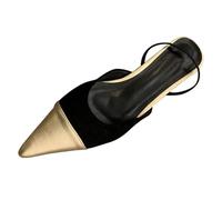 Womens Slingback Flats Casual Pointed Toe Mules Elegant Two Tone Cap Toe Everyday Shoes Ladies Black