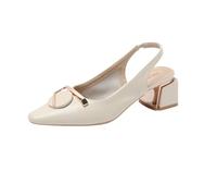 Women's Slingback Heels Closed Toe Square French Comfort Platform Wedding Party Dress Shoes Low Top Elegant Smart Office Work Shoes Beige