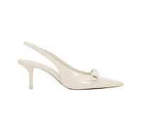 Women's Slingback Heels in A Faux Patent Leather Finish Pump Bow Detail Buckle Closure Thin Heel Pointed Toe Wedding Party Office Dance Dress Shoes for Women Ladies Girls Beige Size 4