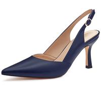 Women's Slingback Kitten Heels Closed Pointed Toe Backless Wedding Party Dress Pumps Shoes, Navy, 7 UK