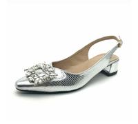 Women's Slingback Low Block Heels Closed Toe Dress Pumps Shoes for Wedding Office Evening Party, Rhinestone/Silver, 8 UK