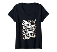Womens Slingin Gliders and Sippin Lattes Sugar Glider Coffee Humor V-Neck T-Shirt