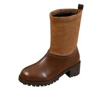 Women's Slip On Ankle Boots with Lug Sole and Low Chunky Heel for Autumn | Ankle-height upper, pull-on opening and cleated outsole, broad low heel, autumn errands, city commuting and casual daywear（