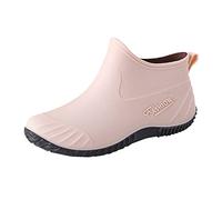 Womens Slip On Ankle Wellies, Simple Casual Waterproof PVC Short Rain Boots, Non Slip Rubber Sole Low Wedge Welly Shoes for Gardening Daily Commuting Outdoor Walking Khaki