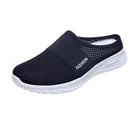 Womens Slip On Backless Trainers Lightweight Breathable Mesh Orthopedic Arch Support Knit Mule Sneakers Casual Non Slip Wedge Work Clogs Open Back Walking Nursing Shoes Navy