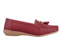 Womens Slip On Casual Wide Fit Leather Loafer Deck Boat Shoes ABSOLUTE FOOTWEAR Dark Red 5