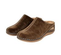 Women's Slip-On Closed Toe Chunky Sandals,Comfortable Low Heel Orthopedic Sandals with Arch Support Slip on Shoes,Heeled Block Platform Mid Heels Sandal Slippers Mules Brown