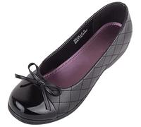 Womens Slip On Faux Leather Quilted Diamond Patterned School Work Dolly Shoes - Black - UK 5 / US 7