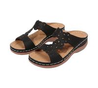 Women's Slip On Flat Sandals Cut Out Floral Open Toe Slides Casual Summer Beach Slippers Lightweight Comfortable Contoured Walking Footwear Black