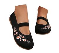 Womens Slip On Flat Shoes Orthopedic Knit Mesh Walking Shoes Breathable Non-Slip Lightweight Trainers With Floral Embroidery Outdoor Indoor Athletic Fashion Sneaker Ladies Soft Summer Comfy Footwear