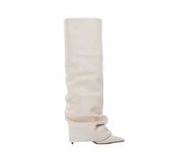 Women's Slip-On High Heel Knee High Boots for Fall Winter - Mid Calf Fashion for Date Nights, Office, Daily Wear,White,7 UK