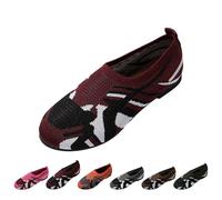 Women's Slip on Knit Dressy Shoes Casual Low-Top Flats Comfortable Lightweight Walking Shoes Ladies Fly Woven Mesh Breathable Soft Sole Casual Flats Loafers Size 4.5 Red