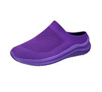 Womens Slip On Knitted Clogs Lightweight Mule Sneakers Backless Breathable Walking Shoes Outdoor Garden Loafers Casual House Half Slippers Purple