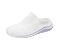Womens Slip On Knitted Clogs Lightweight Mule Sneakers Backless Breathable Walking Shoes Outdoor Garden Loafers Casual House Half Slippers White