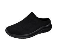 Womens Slip On Knitted Clogs Lightweight Mule Sneakers Backless Breathable Walking Shoes Outdoor Garden Loafers Casual House Half Slippers Black