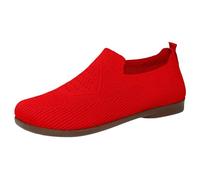 Women's Slip On Knitted Loafers Lightweight Mesh Flat Shoes Breathable Casual Walking Sneakers Comfortable Sock Trainers Footwear Red