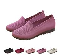 Women's Slip On Loafers Breathable Mesh Casual Low-Top Flat Knit Dressy Shoes Comfortable Lightweight Walking Shoes with Memory Foam Arch Support Comfort Tennis Loafers Size 3.5 Purple