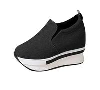 Womens Slip-on Loafers Casual Business Walking Shoes Wide Width Platform Shoes Comfortable Soft Canvas Sneakers (Black, 7)