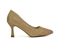 Womens Slip On Low Mid Heel Court Shoes Ladies Glitter Pointed Close Toe Dress Gold Court Shoes Size 4