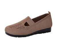 Womens Slip on Mesh Knit Shoes Size 5 Comfortable Orthopedic Breathable Non-Slip Shoe Casual Hollow Elastic Lightweight Walking Shoes Sleek Arch Support Recovery Mules for Fasciitis Coffee