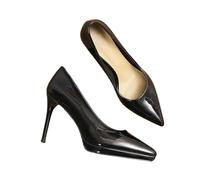 Women's Slip-On Patent Leather 10cm Stiletto Heel - Wedding Guest Party Office Shoes for Petite Women - Size 4 High Heels,Black,4.5 UK
