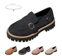 Women's Slip On Platform Loafers, Women's Comfortable British Style Retro Slip-on Shoes,Dressy Chunky Loafers Comfort Lug Sole Penny for Women Work Business Shoes (Black,38 EU)