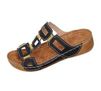 Womens Slip On Sandals Backless Low Wedge Open Toe Mules,Casual Slides Women,Metal Accent Slides,Breathable Cut Out Strap Slide,Non Slip Solid Colour Sandals,Daily Indoor & Outdoor Wear
