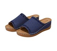 Womens Slip On Sandals Backless Low Wedge Open Toe Mules, Women Breathable Hollow Wedges Slippers, Wide And Comfortable Slippers, Lightweight Platform Shoes for Long Hour Office Work