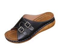 Womens Slip On Sandals Backless Low Wedge Open Toe Mules,Womens Summer Slides,Adjustable Buckle Strap Slides,Breathable Non Slip Sole Slide,Casual Solid Colour Sandals,Daily Outdoor Wear