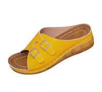 Womens Slip On Sandals Backless Low Wedge Open Toe Mules,Womens Summer Slides,Adjustable Buckle Strap Slides,Breathable Non Slip Sole Slide,Casual Solid Colour Sandals,Daily Outdoor Wear