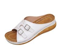 Womens Slip On Sandals Backless Low Wedge Open Toe Mules,Womens Summer Slides,Adjustable Buckle Strap Slides,Breathable Non Slip Sole Slide,Casual Solid Colour Sandals,Daily Outdoor Wear