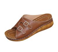 Womens Slip On Sandals Backless Low Wedge Open Toe Mules,Womens Summer Slides,Adjustable Buckle Strap Slides,Breathable Non Slip Sole Slide,Casual Solid Colour Sandals,Daily Outdoor Wear