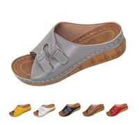 Womens Slip On Sandals Backless Low Wedge Open Toe Mules,Womens Summer Slides,Adjustable Buckle Strap Slides,Breathable Non Slip Sole Slide,Casual Solid Colour Sandals,Daily Outdoor Wear